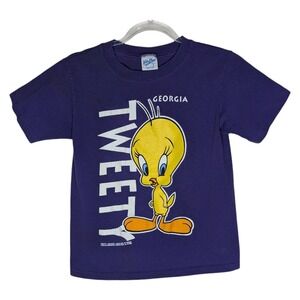 Vintage 1992 Tweety Bird Georgia T Shirt Youth Kids Medium 8 Years Purple Looney